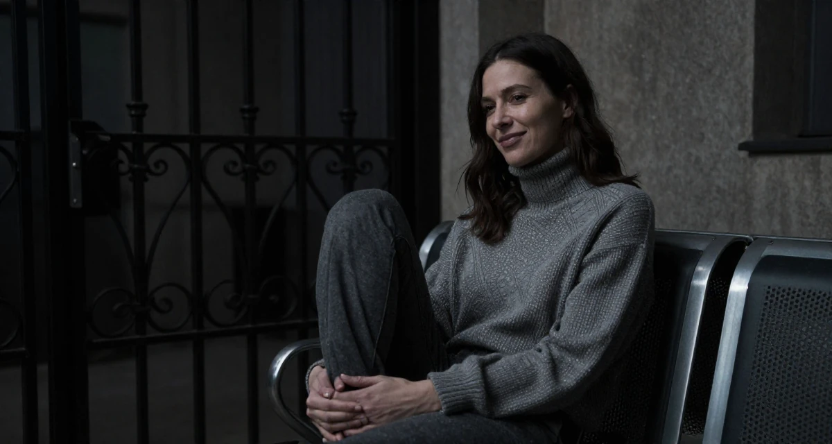 A friendly Female Former model agency assistant, now running her own creator portfolio in their 32, focusing on health and longevity habits, wearing a comfortable urban casual outfit, shivering slightly in a waiting room.