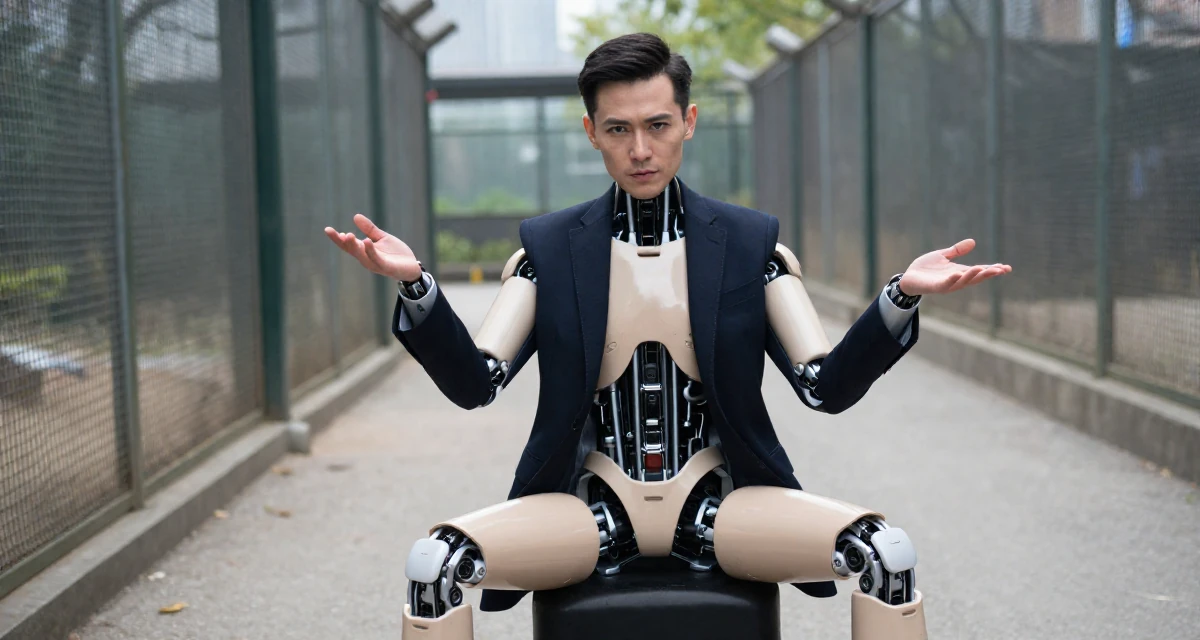 A seductive male From Canada, trained in advertising and branding in their 46, sharing elegant fashion tips for the office, wearing a cybernetic doll outfit with porcelain-like skin textures, shifting weight impatiently in a zoo enclosure path.