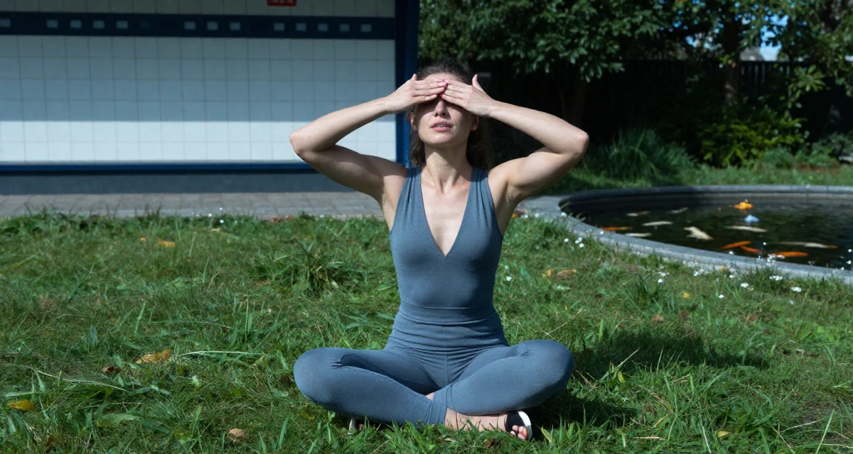 A spirited Female From Gothenburg Sweden, trained in athletic movement and strength flow in their 29, managing emotional burnout disguised as “taking a break”, wearing a tailored jumpsuit with a deep v-neck, covering eyes from the sun in a grassy field.
