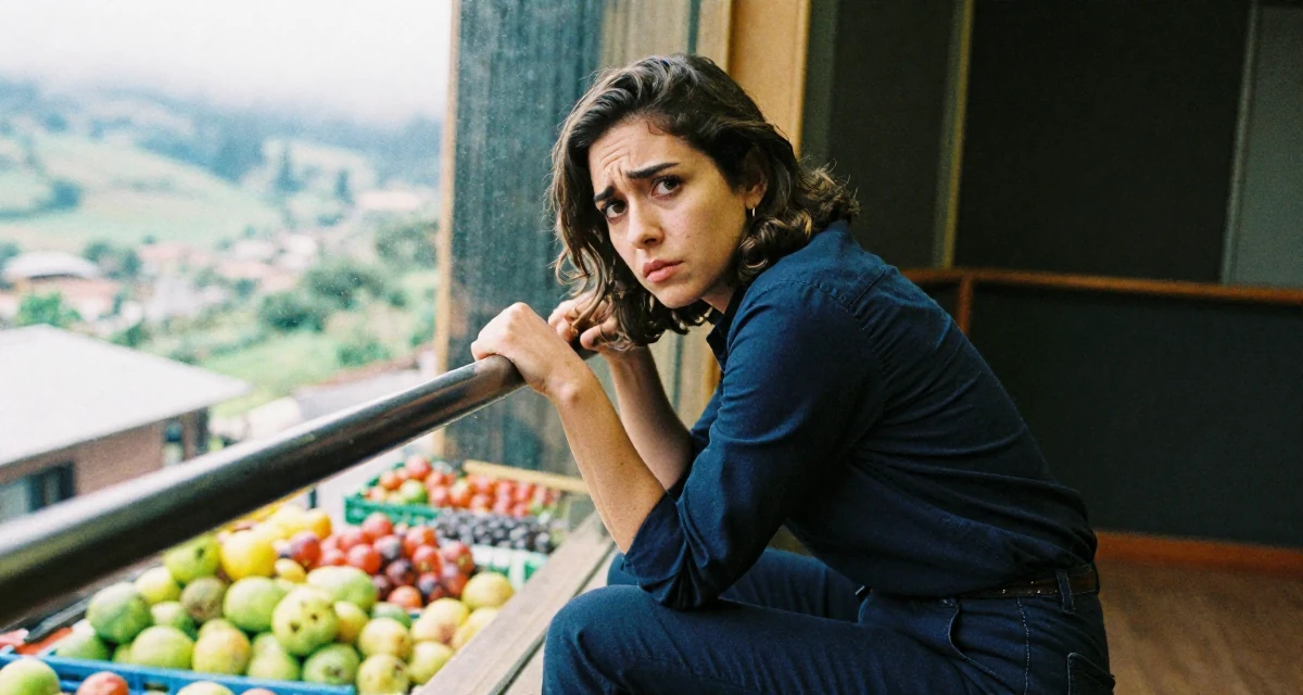 A suspicious Female From Uruguay, studied anthropology in their 31, re-evaluating long-term career goals, wearing a classic navy blue ensemble, grabbing a railing for support in a recording booth.