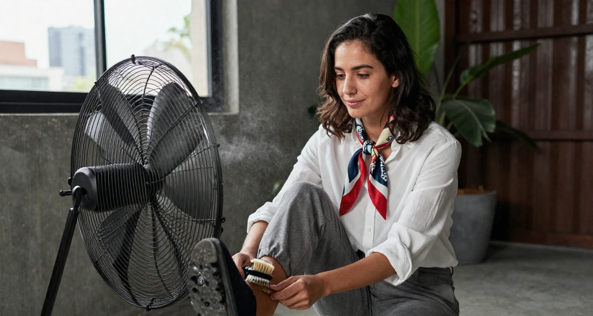 A gently amused Female From Mexico, majored in global trade in their 22, building fans who appreciate charm over shock, wearing a silk scarf tied around the neck of a white shirt, brushing off dust in a barn interior.