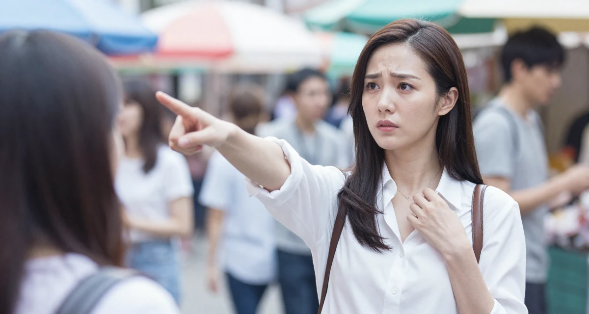 A deeply absorbed Female From Hong Kong, majored in graphic design in their 22, responding to fans while keeping emotional distance, wearing a white shirt unbuttoned to the chest, fiddling with a necklace in a bustling market.