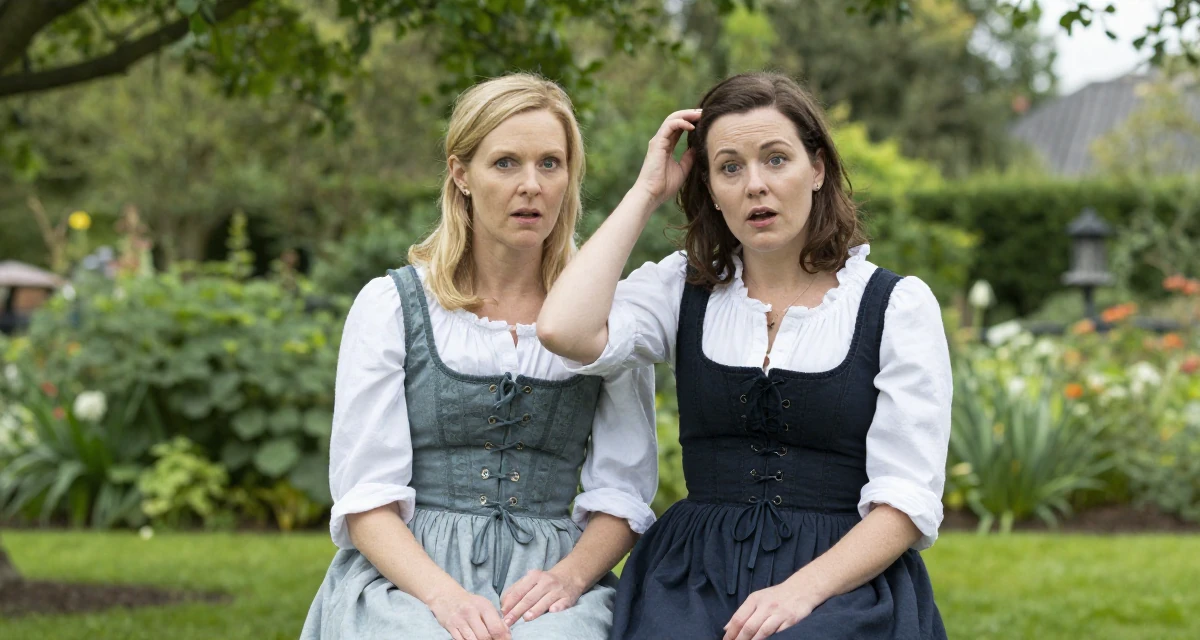 A surprised Female Grew up in Ireland, majored in digital marketing in their 47, revitalizing a marriage after twenty years, wearing a peasant girl corset dress with a white blouse, scratching a head lightly in a quiet park.