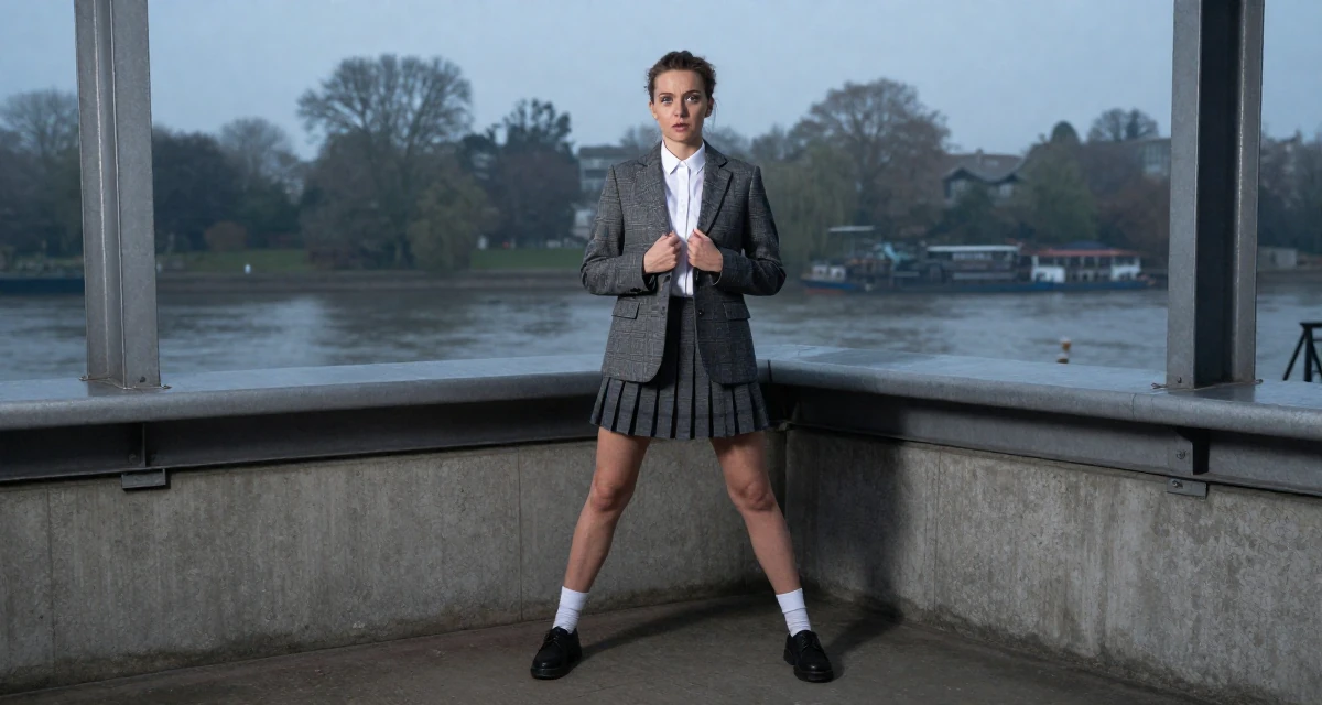 A inspired Female From Poland, studied biotechnology in their 27, dealing with the pressure of peers getting married, wearing a classic collegiate style, gripping a lapel in a quiet library corner.