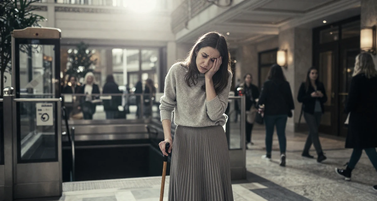 A stressed Female Once a sewing hobbyist, now designing outfits for her shoots in their 22, dealing with burnout from too many posting expectations, wearing a soft cashmere sweater and a pleated midi skirt, holding a cold drink in a luxury hotel lobby.