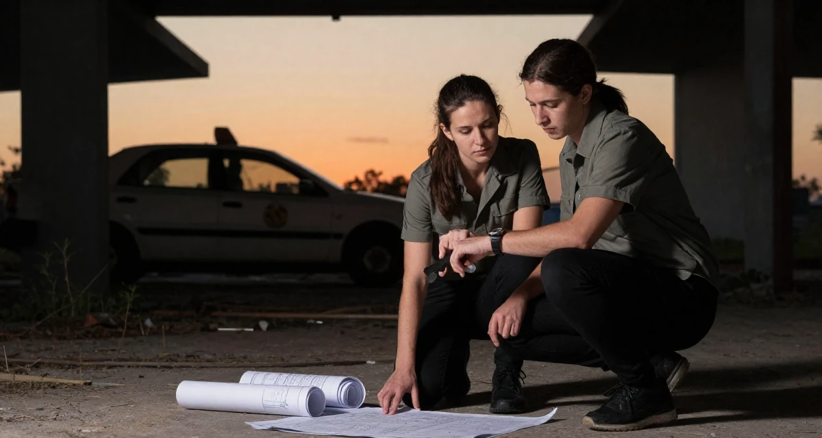 A cold and distant Female From Australia, trained in photography and visual arts in their 32, mentoring younger colleagues, wearing a modern utilitarian outfit, glancing at a wristwatch in a abandoned hospital.