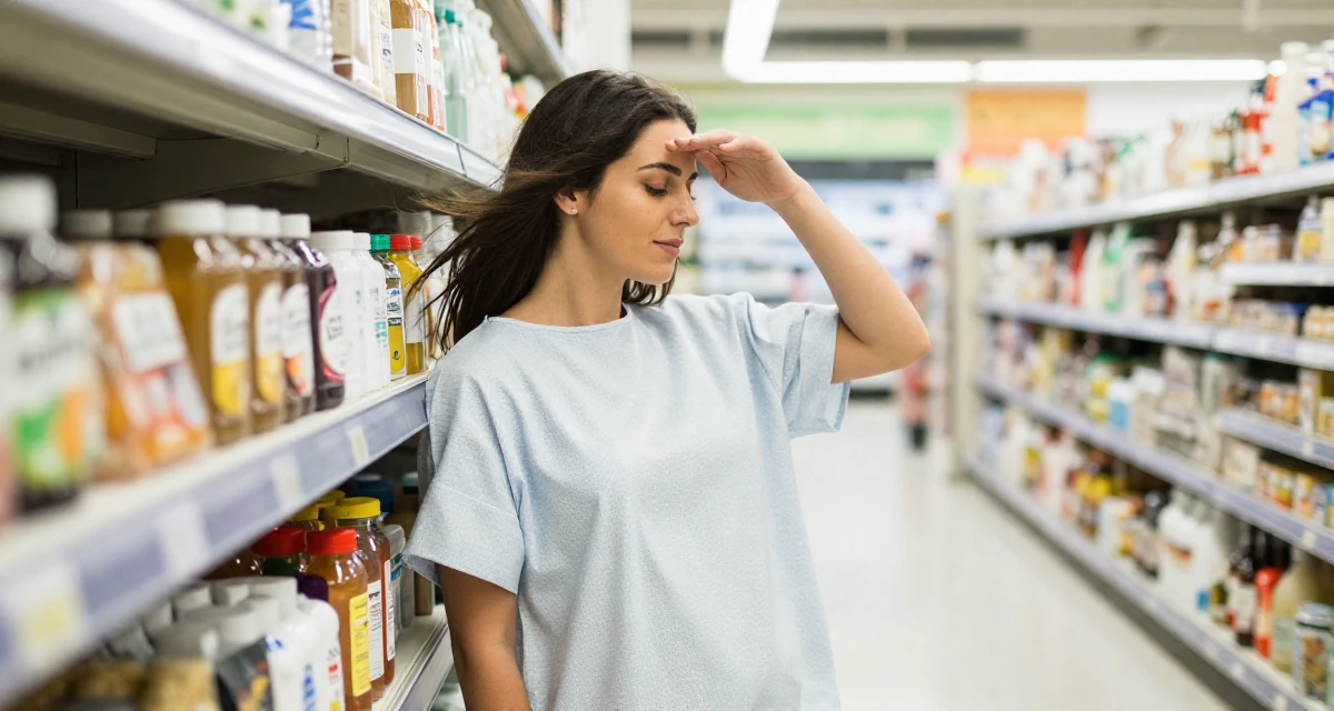 A zen-like Female From Portugal, studied marine sciences in their 25, managing early financial independence, wearing a hospital patient gown tailored to be form-fitting, shielding face from the wind in a supermarket aisle.