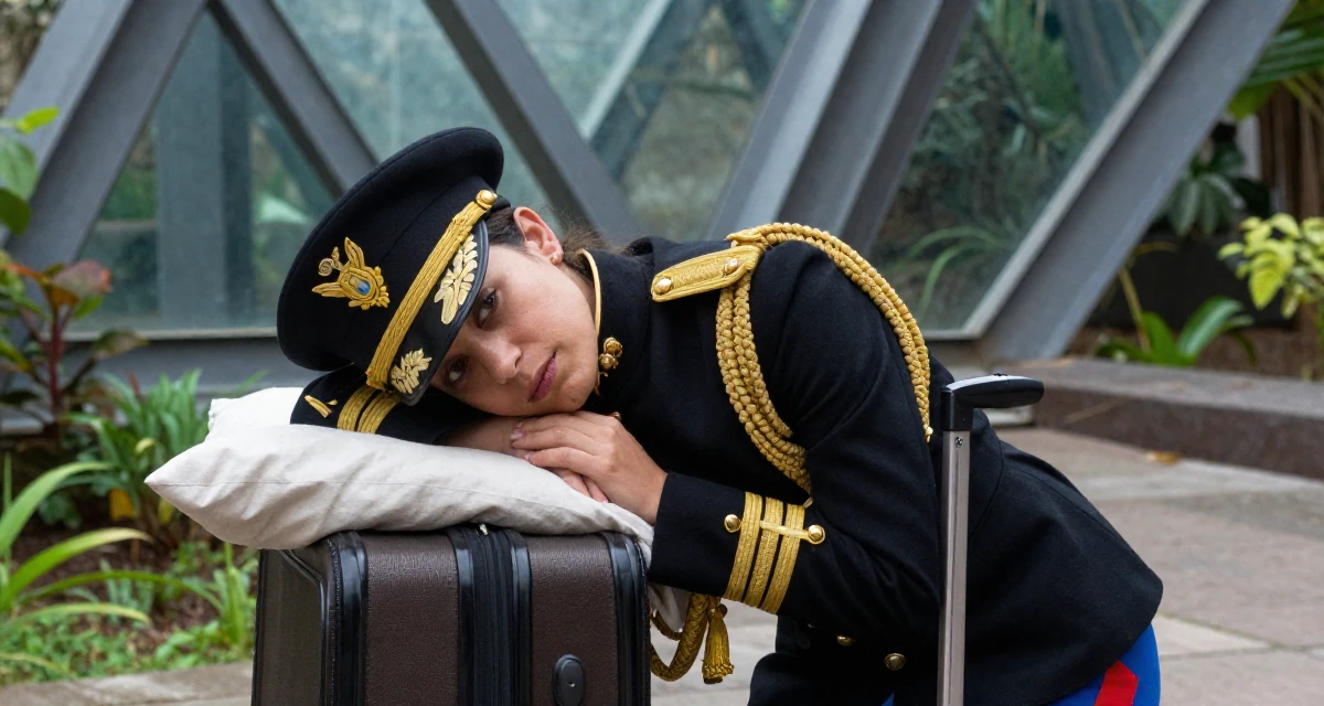 A enigmatic Female Born in Colombia, majored in media innovation in their 25, treating sensual content as art, not pressure, wearing a military general uniform with gold braiding and a hat, pulling a suitcase in a garden patio.