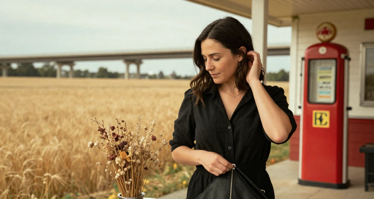 A peaceful Female From Canada, majored in english and creative writing in their 32, sharing budget-friendly interior design tips, wearing a monochromatic black outfit, zipping up a bag in a golden wheat field.