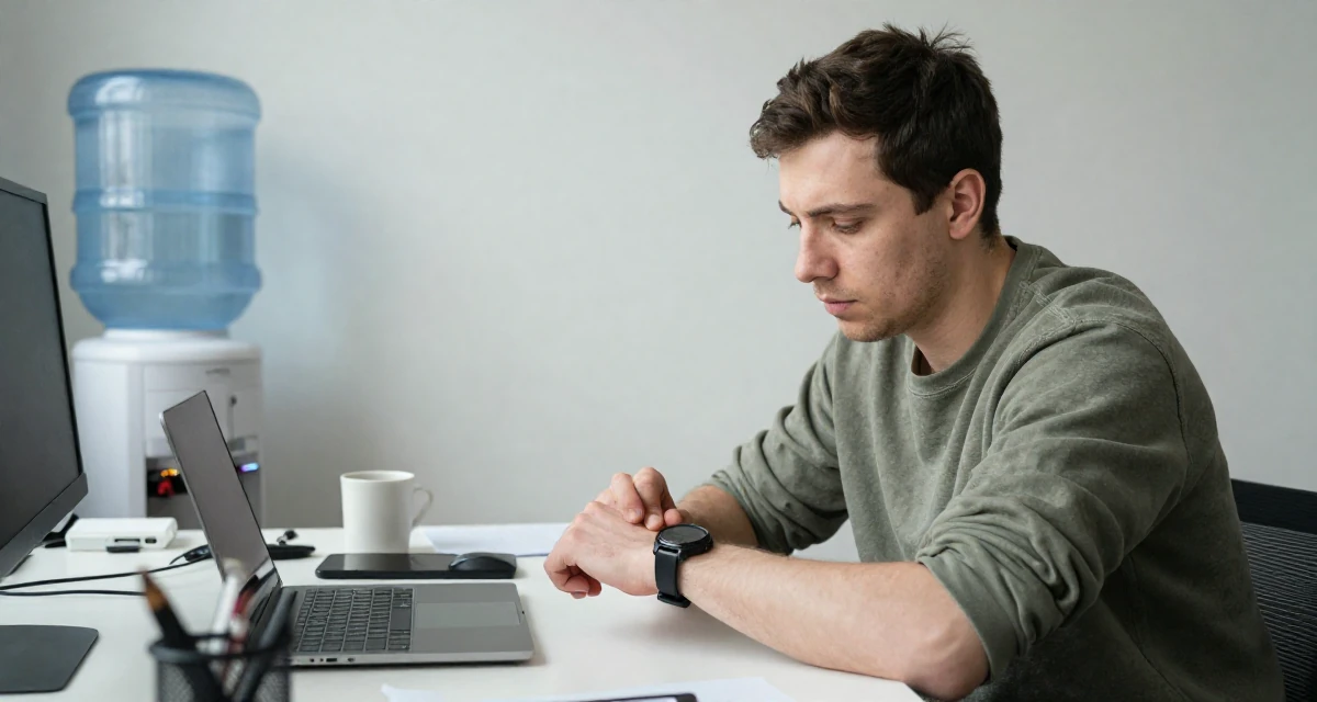 A introspective male From Ireland, majored in creative media production in their 25, exploring safe ways to promote content without judgment, wearing a relaxed streetwear, checking a wristwatch in a messy desk.