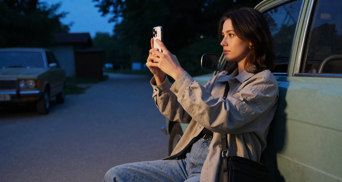 A aloof Female From Brno Czech Republic, trained in alternative fashion styling in their 48, preparing for long-term financial planning, wearing a relaxed streetwear, snapping a photo with a phone in a zoo pathway.