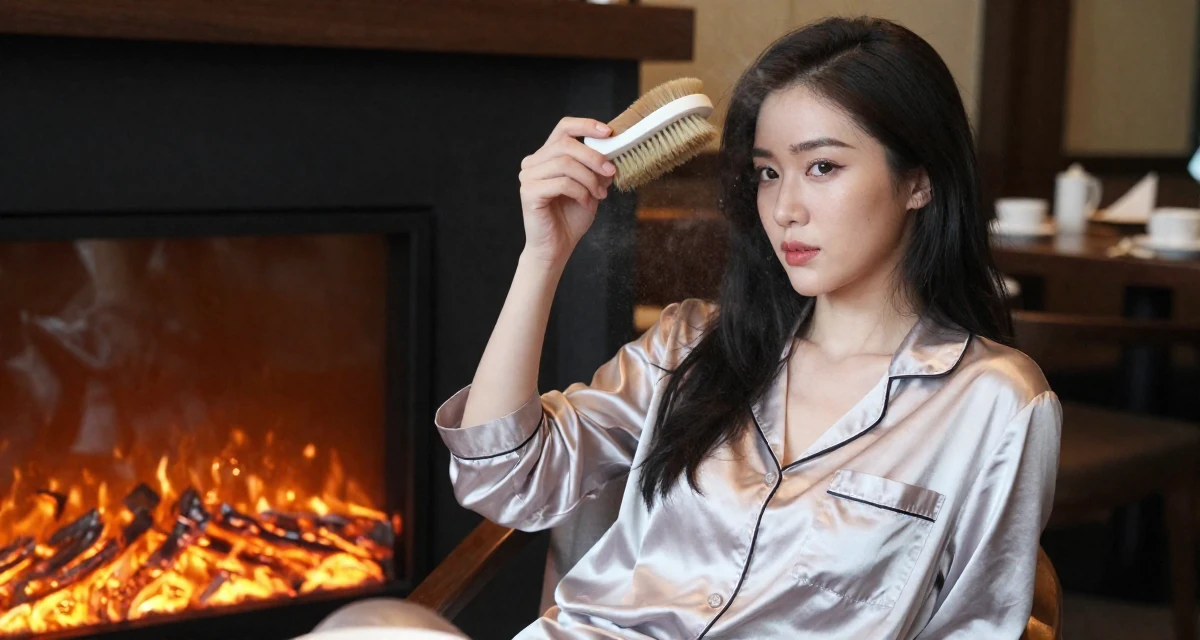 A confident Female From Vietnam, based in Nha Trang, graduated from a media school majoring in soft-romantic content direction in their 25, starting to understand fan psychology, wearing a satin pajamas set with the top unbuttoned, brushing off dust in a high-end restaurant.