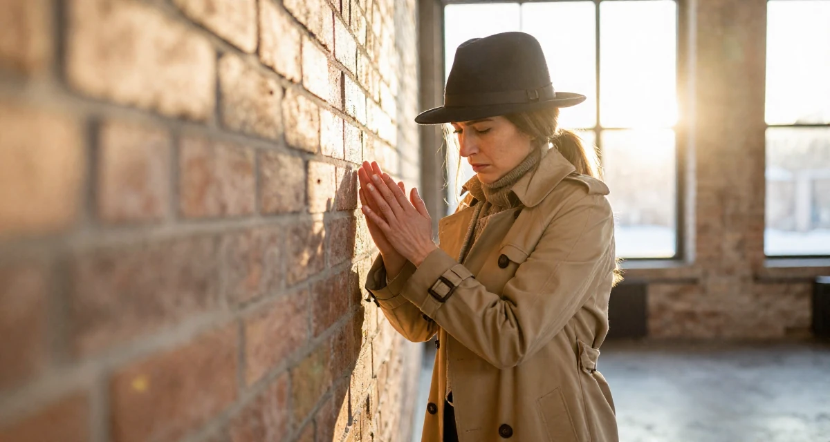 A stressed Female From Cuba, majored in agricultural economics in their 40, sharing the joy of adoption and family, wearing a detective trench coat and fedora hat, rubbing hands together for warmth in a loft apartment with brick walls.