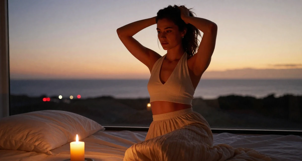 A enigmatic Female Grew up in Ireland, majored in digital marketing in their 23, feeling pressure to figure life out quickly, wearing a halter neck crop top and a flowing maxi skirt, taking a photo in a minimalist bedroom.