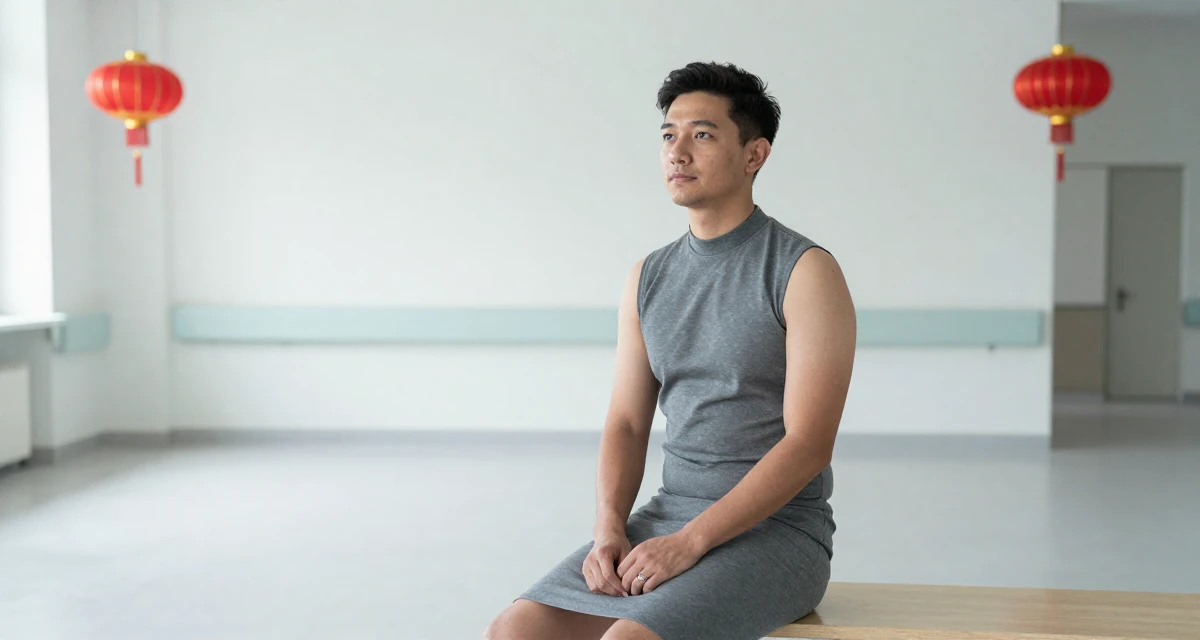 A reassured male From Tampere Finland, learned intimate storytelling through slow-mode videography in their 25, stabilizing monthly income and planning long-term strategy, wearing a mock neck sleeveless top and a pencil skirt, playing with a ring in a abandoned hospital.