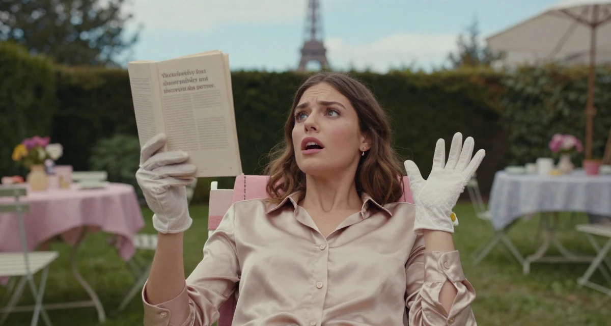 A passionate Female From Australia, trained in photography and visual arts in their 21, reading philosophy and questioning everything, wearing a satin button-up shirt in champagne color, putting on a glove in a backyard garden.