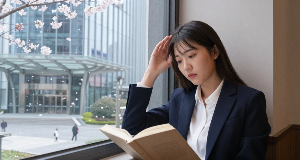 A wistful Female From Shanghai China, grew up studying dance and digital arts in their 25, realizing 25 is still incredibly young, wearing a sharp business casual attire, scratching a head lightly in a cozy reading nook by a window.