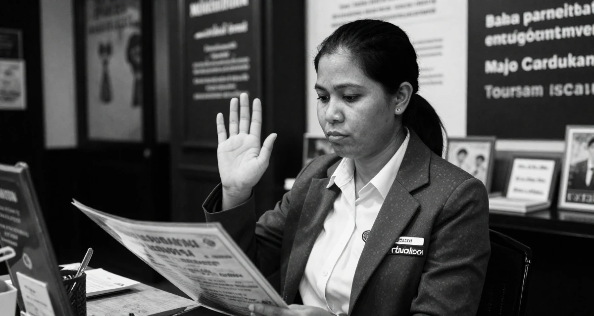 A indifferent Female From Thailand, majored in tourism in their 39, building a brand around authentic storytelling, wearing a school council president uniform with a blazer, looking at a menu in a museum exhibit.