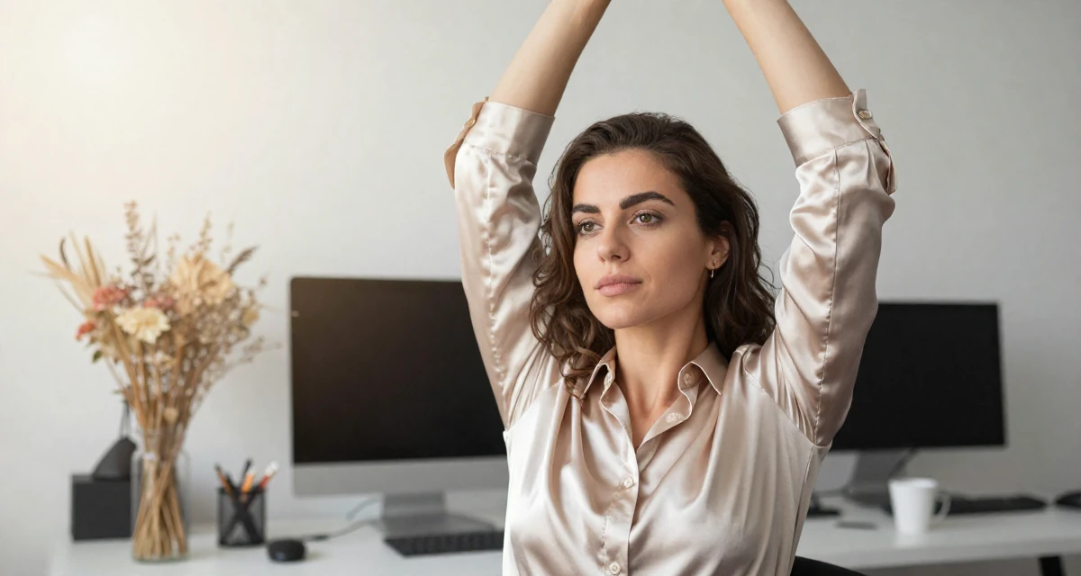 A proud and dignified Female From Romania, based in Timișoara, graduated from a creative program majoring in evocative content production in their 22, sacrificing weekends for content planning, wearing a satin button-up shirt in champagne color, rolling up sleeves in a office workspace.