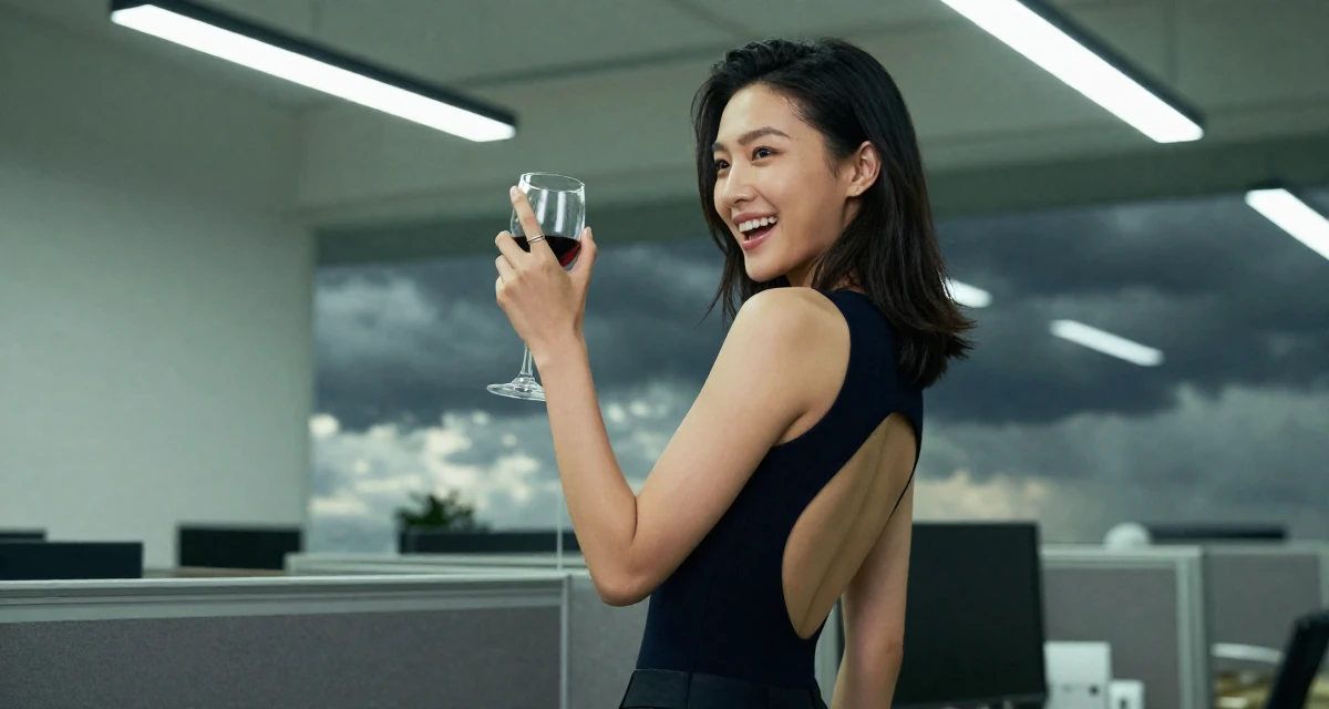 A victorious Female From Guangzhou China, learned fashion styling through studio work in their 22, adjusting to the 9-to-5 routine after college, wearing a sleeveless bodysuit with deep armholes, playing with a ring on a finger in a modern apartment.