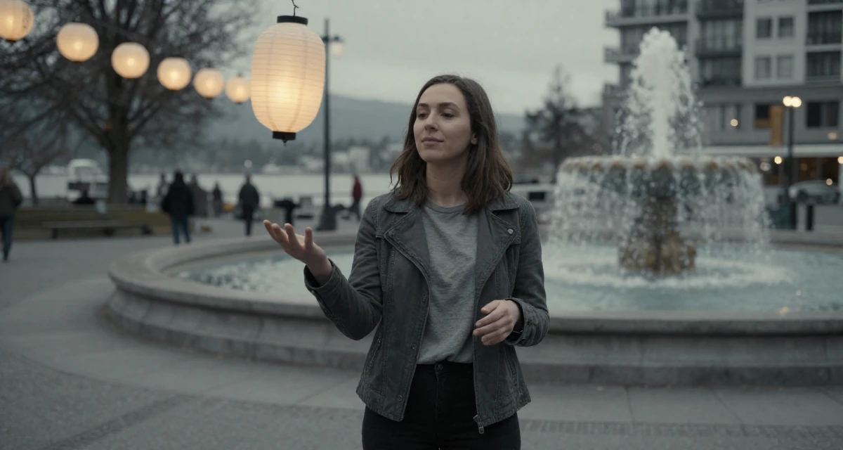 A gentle and kind Female From Vancouver Canada, majored in fine arts in their 23, juggling sensual creativity with real-life responsibilities, wearing a structured jacket with casual tee, tapping a foot rhythmically in a beach promenade.