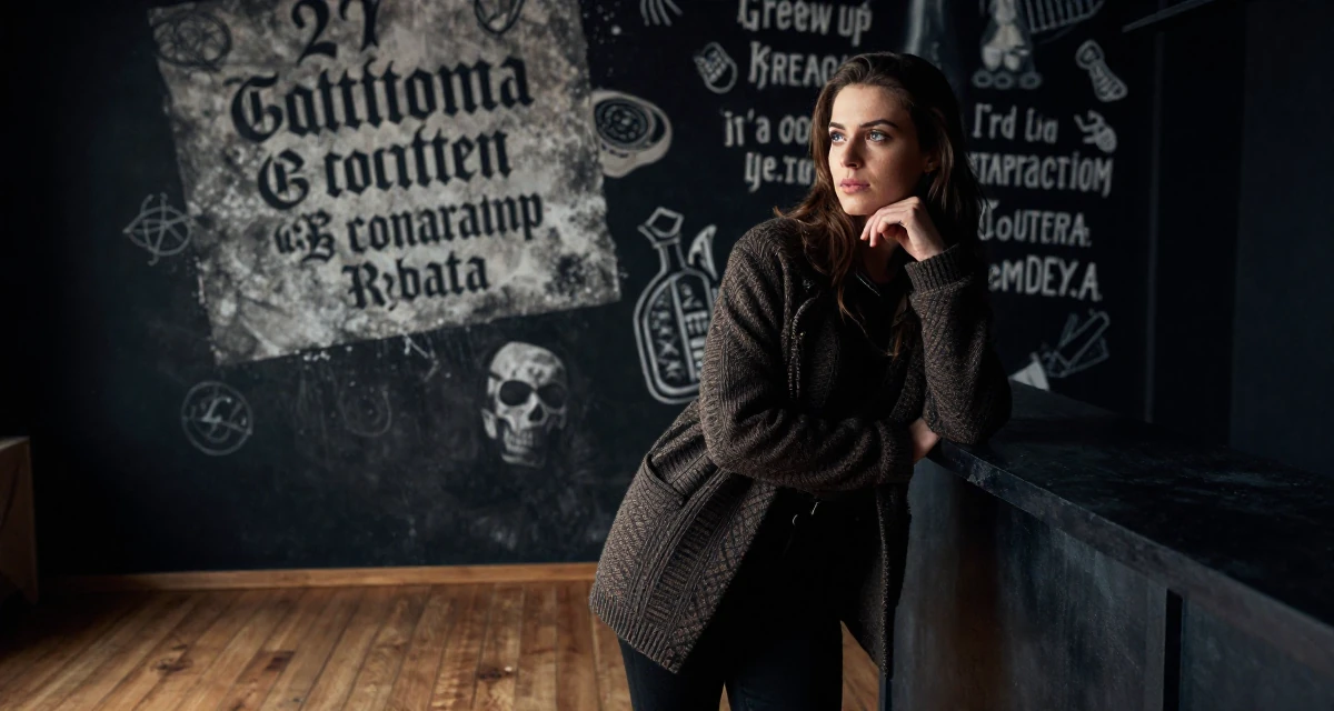 A steady Female Grew up in Croatia, studied interaction design in their 22, figuring out what content brings recurring subs, wearing a warm winter layered look, touching the chin thoughtfully in a photo studio.