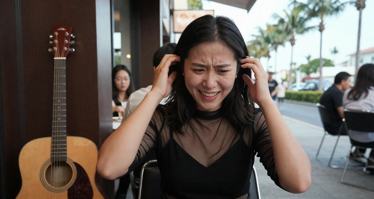 A joyful Female Born Chinese-speaking regions, studied strategic communication in their 22, worrying about real-life friends discovering the account, wearing a sheer mesh top layered over a black bralette, tucking hair behind an ear in a banquet hall.
