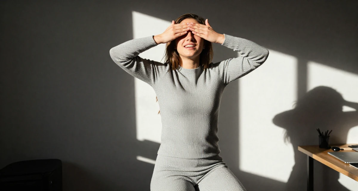 A enthusiastic Female From Germany, studied industrial design at a technical college in their 22, feeling imposter syndrome in office meetings, wearing a ribbed lounge set that hugs the curves, covering eyes from the sun in a home interior.