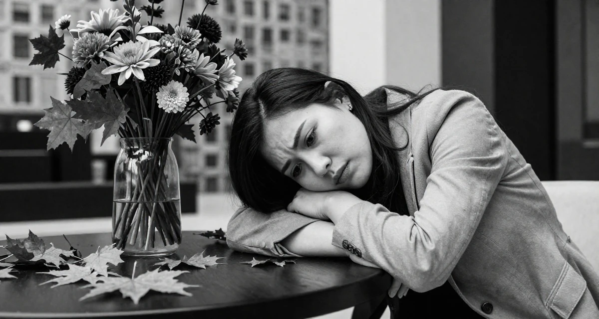 A stressed Female Once a med-school dropout, now exploring emotional vulnerability through art in their 24, fighting guilt when taking a single day off, wearing a modern casual lifestyle wear, clasping hands together in a modern skyscraper lobby.