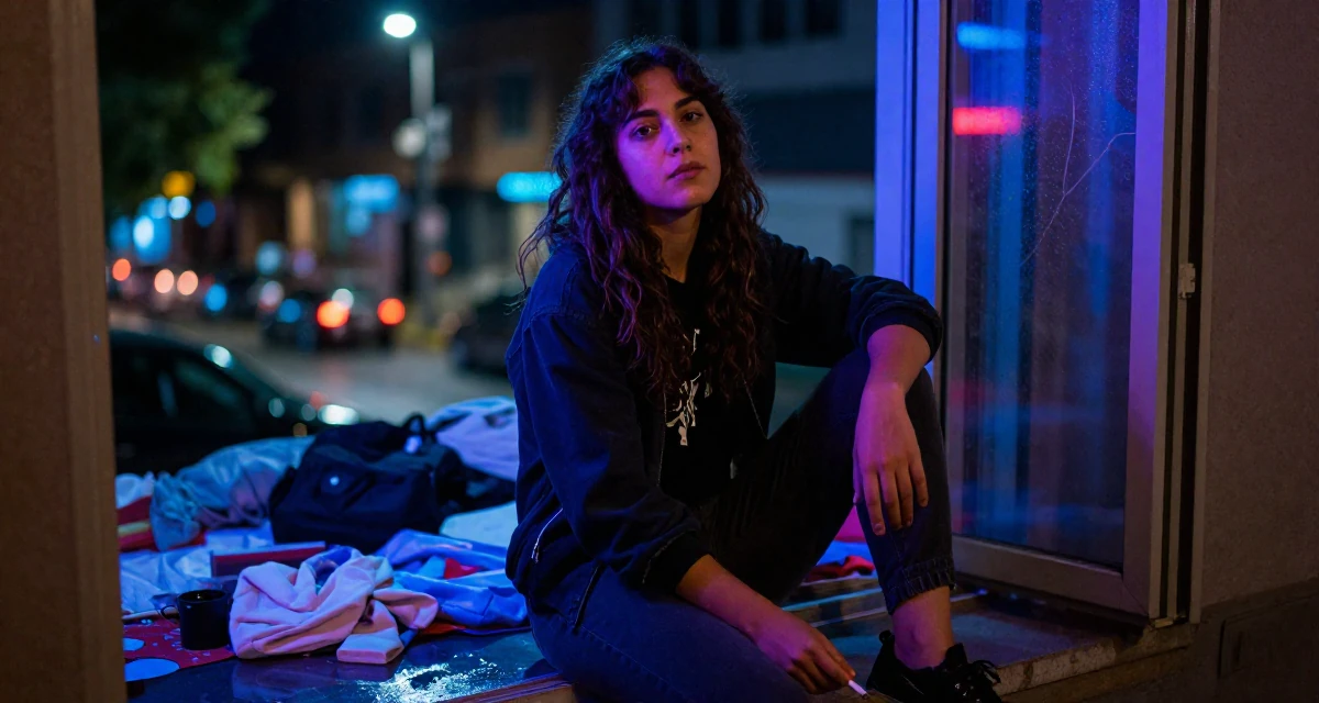 A thoughtfully silent Female From Israel, has a background in tech startups in their 24, leaning into confidence as a form of creative expression, wearing a relaxed streetwear, holding a cigarette (lit or unlit) in a university campus.