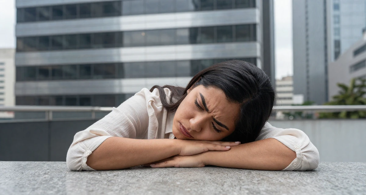 A defiant Female From Mexico, studied cultural studies in their 22, comparing growth with other creators and feeling pressure, wearing a lightweight chiffon blouse slightly unbuttoned, looking down at the ground shyly in a high-rise office building.