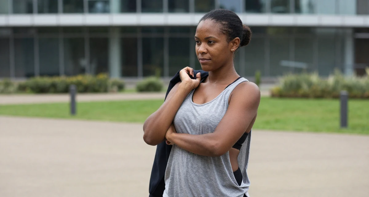 A charming Female From Nairobi Kenya, trained in expressive dance and confident movement in their 24, understanding long-term consequences of choices, wearing a loose tank top with deep side cuts, holding a jacket over a shoulder in a quiet park.