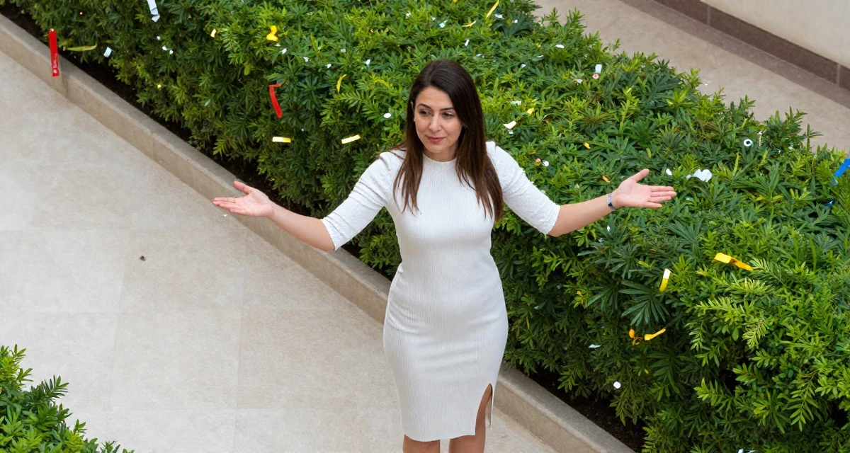 A gently amused Female From Turkey, has a degree in tourism management in their 42, expert consultant sharing industry secrets, wearing a tight ribbed midi dress with side slits, stretching arms after waking in a hospital corridor.