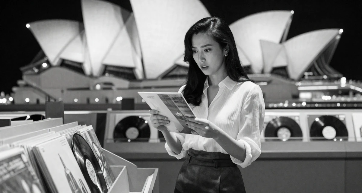 A stunned Female From Seoul South Korea, studied K-style beauty and content editing in their 22, confronting competitive job markets, wearing a sheer sleeve blouse and a high-waisted skirt, examining a product in a museum exhibit.