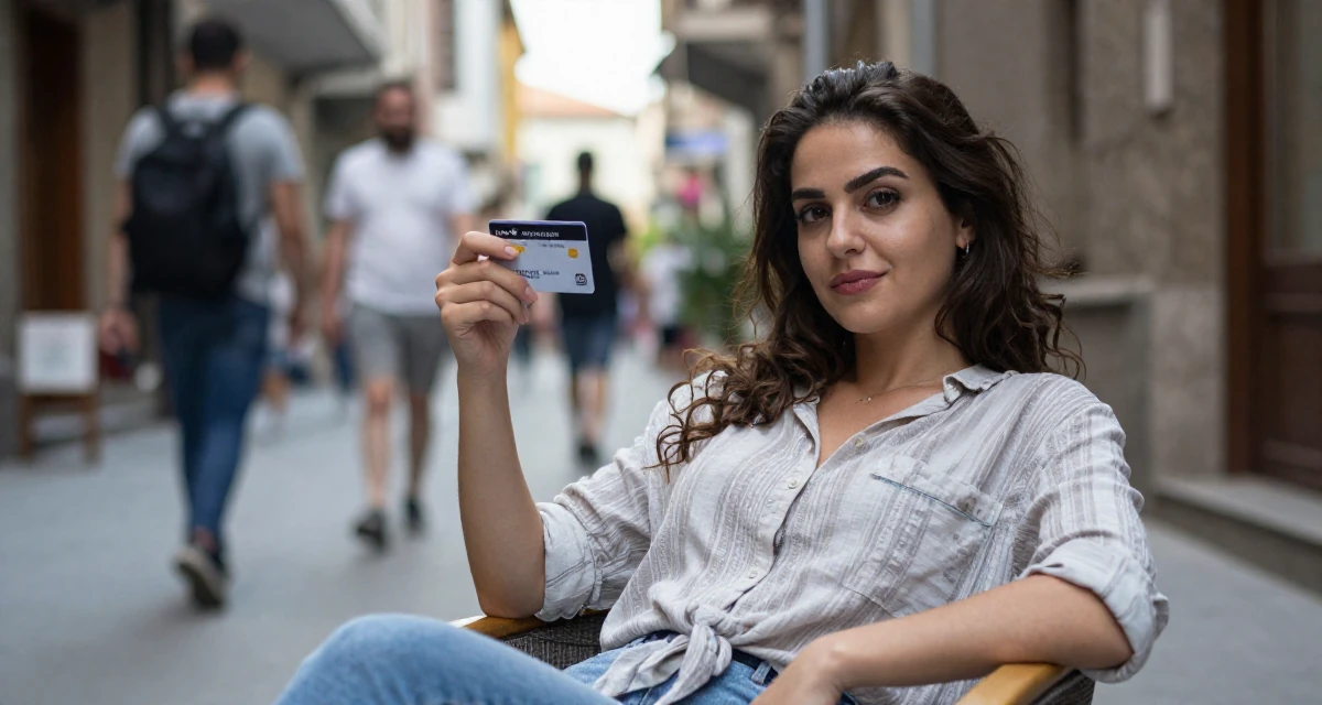A confident Female From Armenia, studied sociology in their 25, accepting that growth is slower than motivational quotes claim, wearing a relaxed vacation shirt, holding a subway card in a neon-lit alleyway.