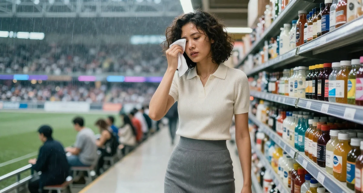A steady Female From Chinese-speaking regions, studied petroleum economics in their 31, investing in personal health and fitness, wearing a knitted polo shirt tucked into a midi skirt, wiping sweat from the brow in a supermarket aisle.