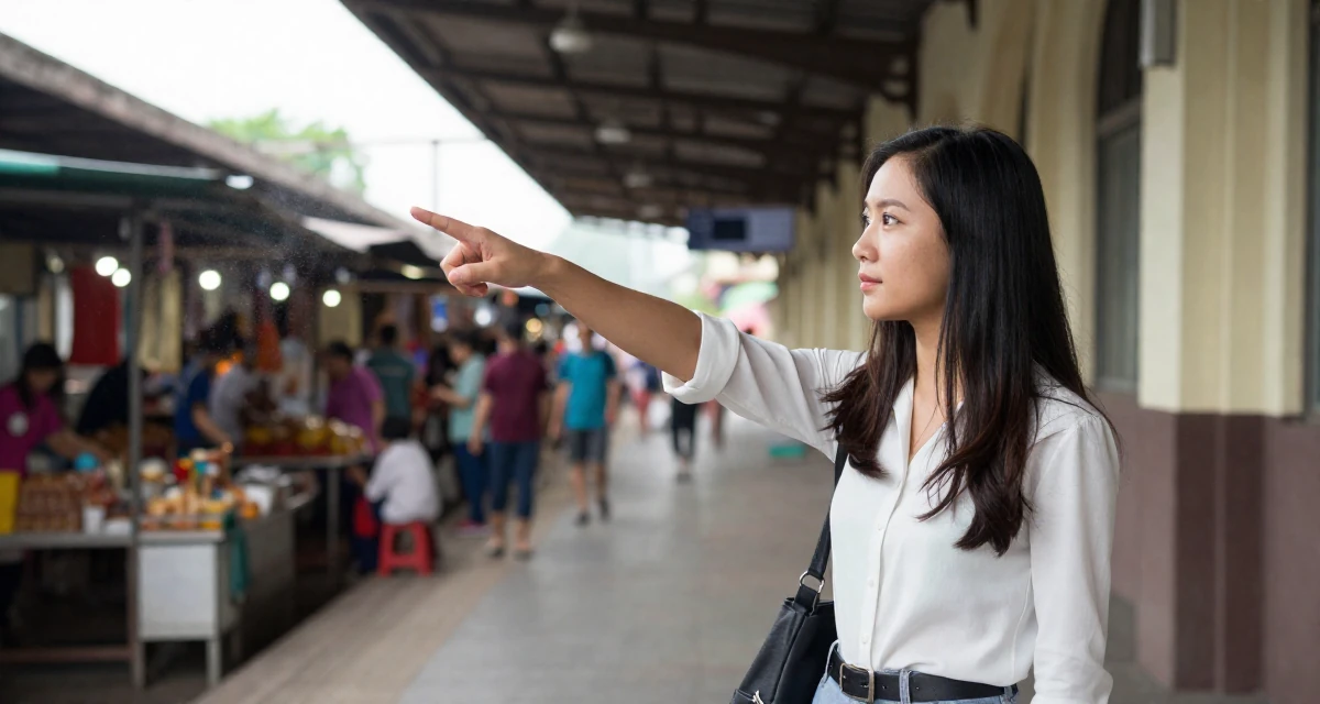 A ethereal Female Raised in Vietnam, studied digital illustration in their 25, recognizing the value of mentorship and guidance, wearing a modern casual lifestyle wear, brushing off dust in a train platform.