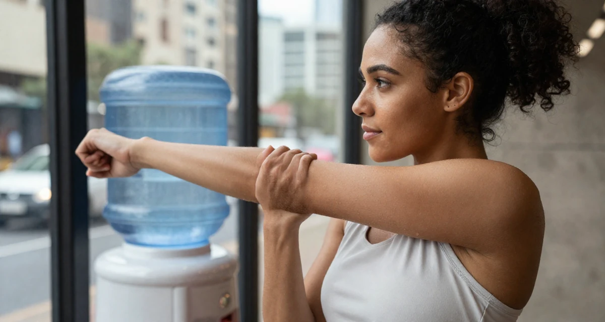A calm and confident Female From Johannesburg South Africa, explored fitness lifestyle content in their 23, balancing risk-taking with stability needs, wearing a minimalist everyday clothing, watching traffic pass by in a dungeon cell.