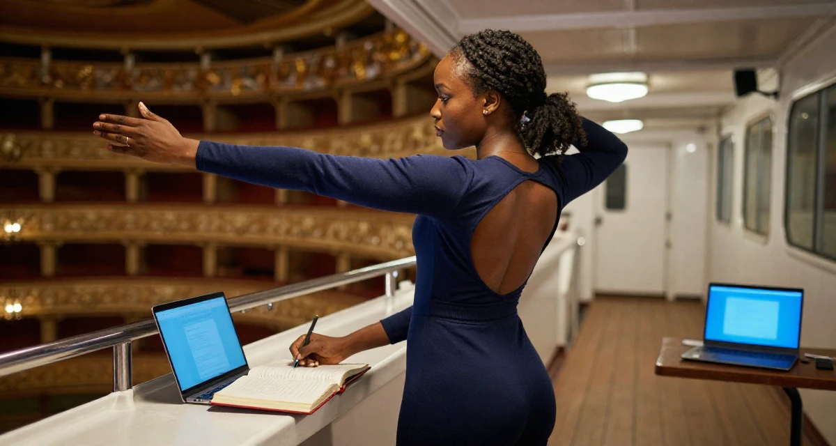 A lonely Female From Nigeria, studied biomedical science in their 25, letting go of the need to please everyone, wearing a fitted jumpsuit with an open back design, writing in a journal in a ferry deck.