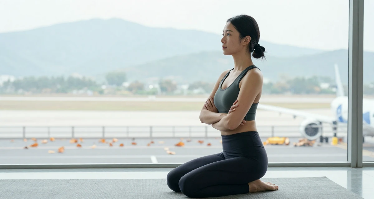 A vulnerable Female From Macau, studied hospitality management in their 25, discovering how lighting makes soft sensual vibes pop, wearing a sporty athleisure look, crossing arms confidently in a airport terminal.