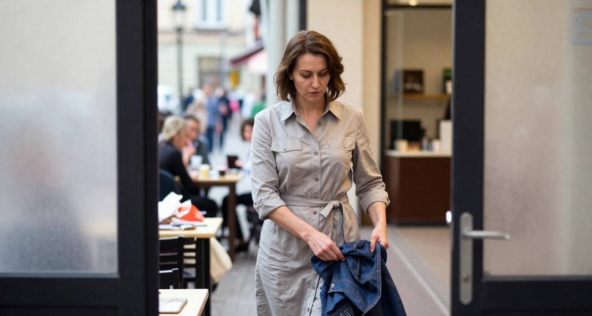 A dignified Female From Moscow Russia, majored in linguistics in their 55, exploring digital entrepreneurship, wearing a belted shirt dress with rolled sleeves, smoothing out clothes in a bustling city street.
