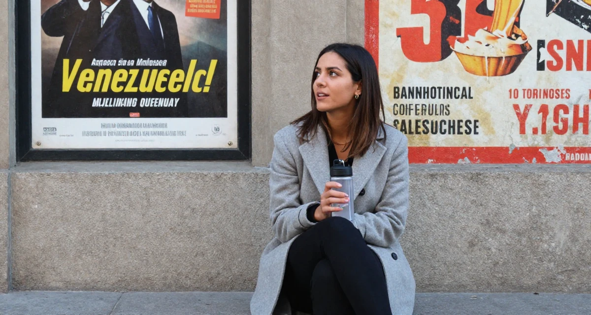 A inspired Female From Venezuela, majored in public administration in their 38, handling long working hours, wearing a elegant woolen coat styling, holding a water bottle in a city sidewalk.
