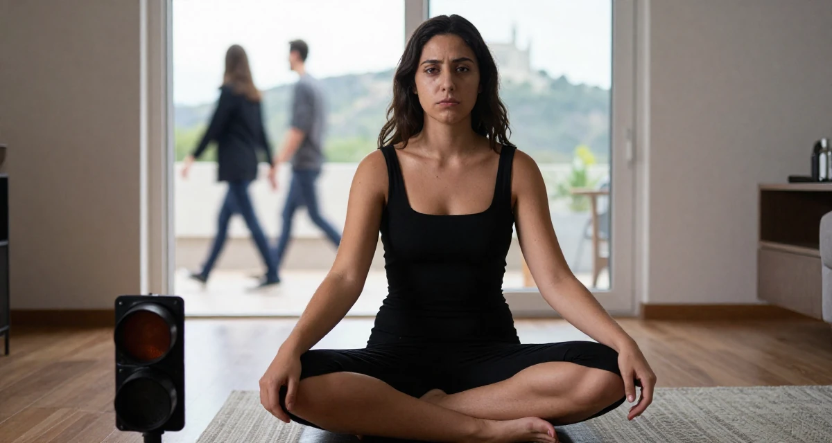 A sultry Female From Córdoba Argentina, studied emotional storytelling in photography in their 25, making peace with early awkward content, wearing a fitted black dress with a square neckline, waiting for a light to change in a modern apartment living room.