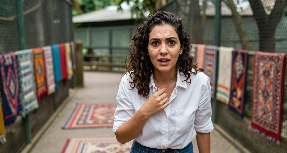 A anxious but excited Female From Rio de Janeiro Brazil, majored in public relations in their 32, building a personal brand on LinkedIn, wearing a crisp button-up with rolled sleeves, touching a necklace in a zoo enclosure path.