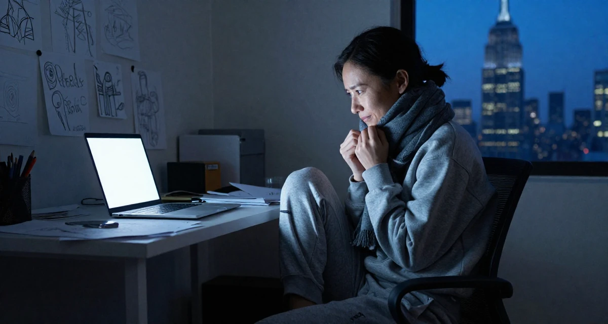 A smirking Female From Chinese-speaking regions, studied petroleum economics in their 25, navigating emotionally intense relationships, wearing a relaxed jogger and sweatshirt combo, wrapping a scarf around the neck in a home interior.