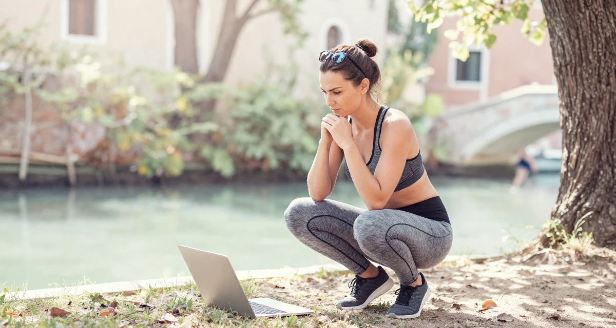 A soulful Female From Poland, majored in international relations in their 33, expert in productivity and time management, wearing a sporty athleisure look, shifting weight impatiently in a magical forest clearing.