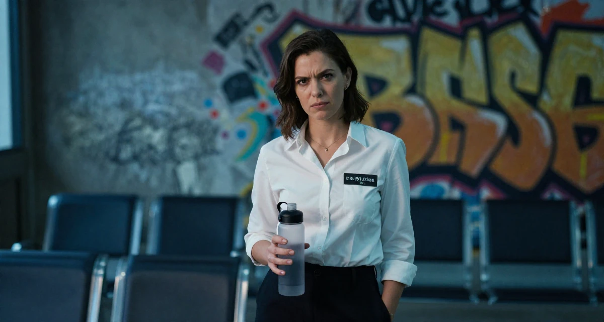 A cynical Female Once a supermarket clerk, now building a slow-life creator brand in their 30, first-time entrepreneur building a startup, wearing a sharp business casual attire, holding a water bottle in a waiting room.