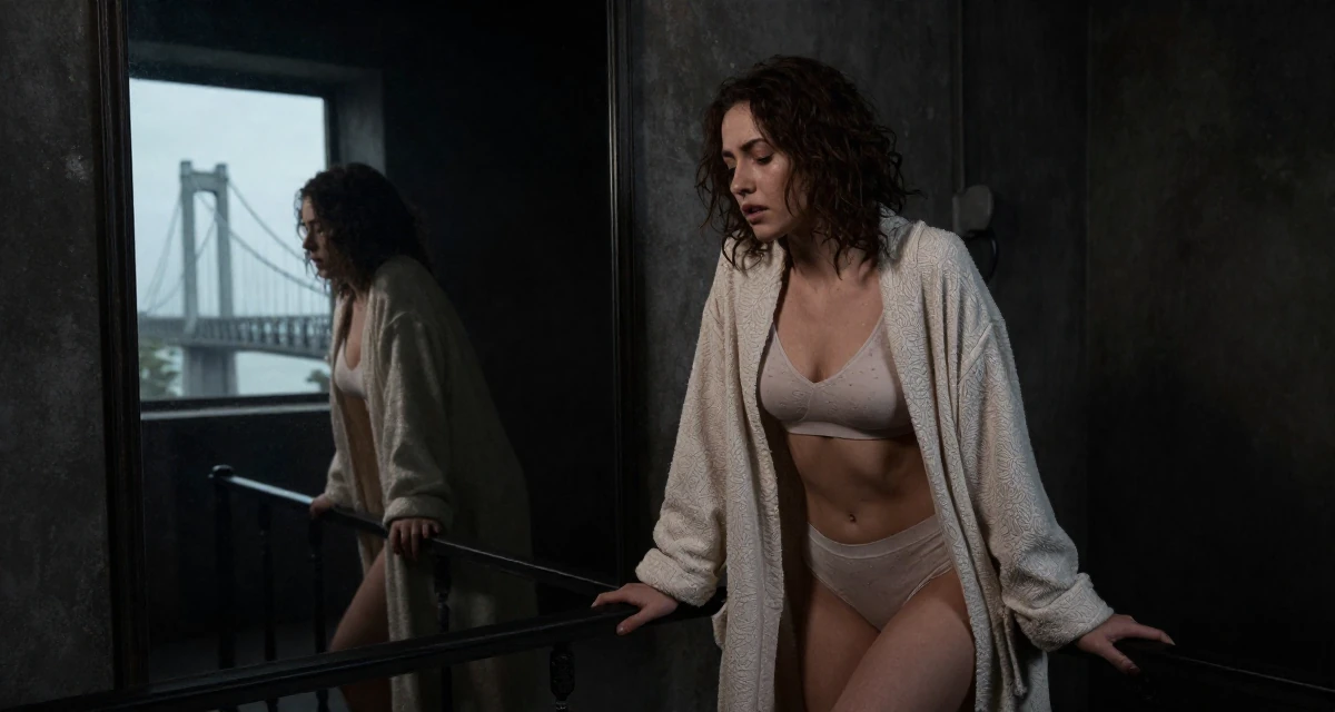 A aloof Female From Bulgaria, based in Varna, graduated from an arts college majoring in atmospheric performance aesthetics in their 28, realizing rebranding is emotionally draining, wearing a soft cotton underwear set worn with an open robe, shivering slightly in a dungeon cell.