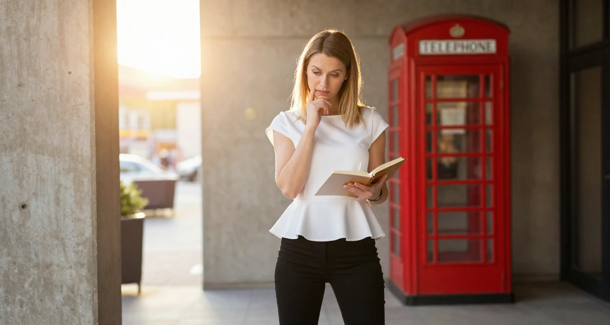 A curious and focused Female From Finland, studied agricultural economics in their 48, documenting the process of writing a memoir, wearing a white peplum top and skinny black trousers, resting a chin on a hand in a hotel lobby.