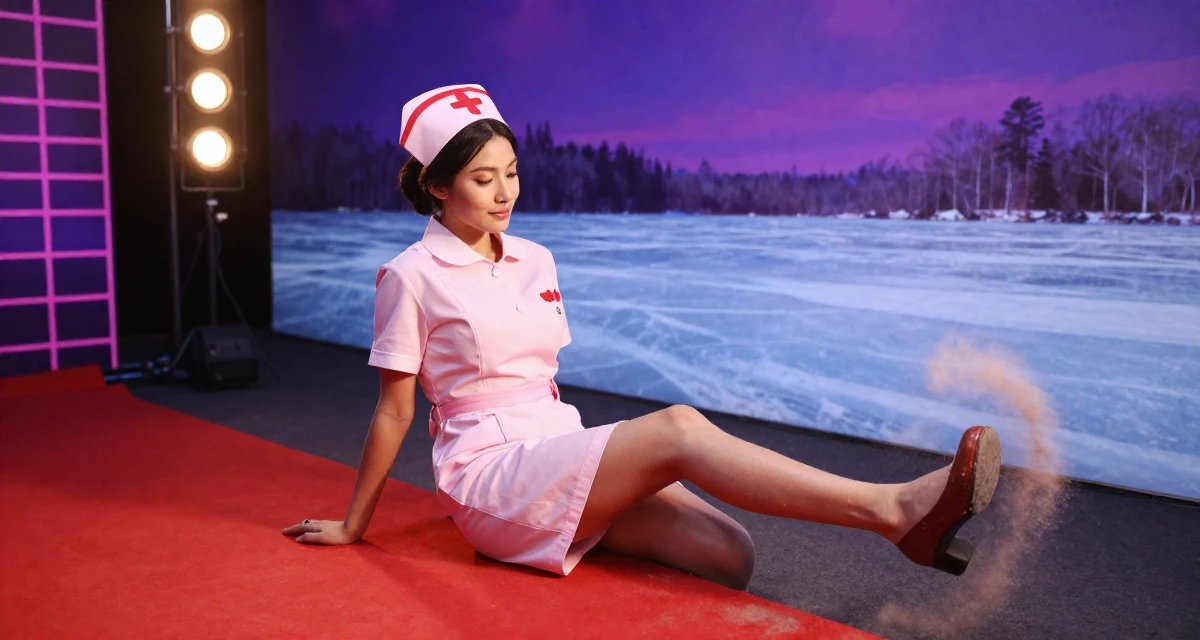 A peaceful Female From Mali, majored in agricultural management in their 24, choosing props that elevate sensual tension, wearing a nurse cosplay uniform with a stylized cap, kicking up dust playfully in a red carpet event.